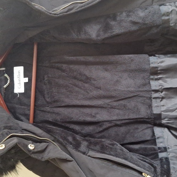 Calvin Klein Black Puffer Coat with Faux Fur Hood Size Medium - Picture 10 of 13